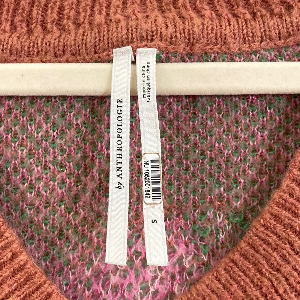 Anthropologie V-Neck Sweater Rust 3D Floral oversized y2k boho quirky - Picture 4 of 8